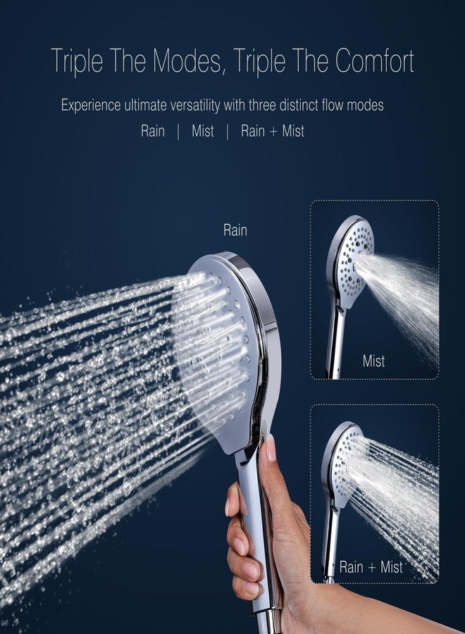 Hindware Italian Collection F160209CP 6-Flow Hand Shower for Bathroom | Made of ABS | Rain, Mist, Massage & Combination Modes | Water Saving Feature | Comes with 1.5m Hose Pipe & Wall Hook - Image 2
